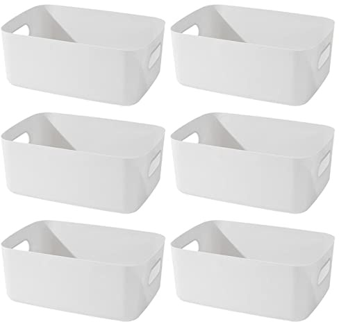 Bgfuni 6 Stück Aufbewahrungsbox,Organizer Box mit Griffen-(Original Design),Klein Kunststoffbox Weiß für Haushalt, Praktischer Aufbewahrungskorb Aufbewahrungskiste für das Bad,20x14x7.5cm (Weiß)