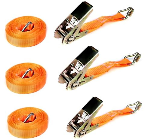 MANDUKA 3 pezzi 1200kg Cinghia a cricchetto, Cinghie di Fissaggio con Cricchetto Lunghezza 6m,Larghezza 25 mm arancione 1200 daN 1,2t