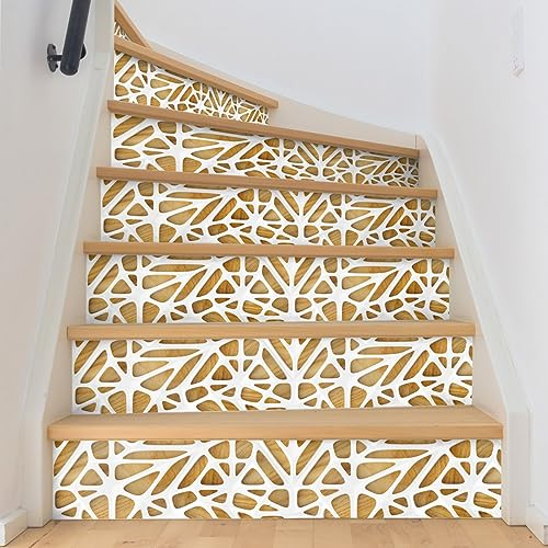Ambiance - Adhesivo decorativo para escaleras de azulejos de cemento (2 tiras de 16 x 112 cm), diseño de madera, color blanco | Adhesivos antiescaleras autoadhesivos, adhesivos para azulejos, antiescaleras adhesivas, resistentes a la pared tiles