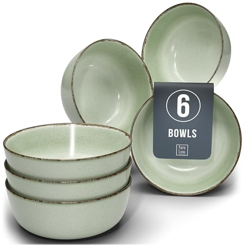 Skålset 6-pack Rustic – Servis set 6 personer – Premium Lantlig stil skålar set i stengods – Elegant bowl set 6 – Müsli skål, bowl – skålar set grön
