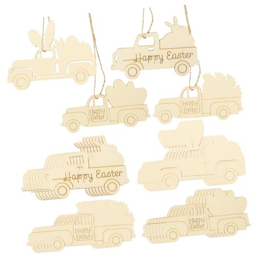 TOPBATHY 32st Kaninchen-auflistung Holz Türhänger Für Ostern -Truck-Chips DIY-LKW-scheiben Osterverzierungen Basteln Ostern Unvollendete Ornamente Graffiti Spielzeug Hanfseil Kind