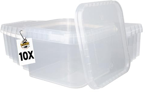 FixedByU Secchio per coperchio, 10 pezzi, 3 litri, trasparente, quadrato, in plastica, per alimenti, ermetico, stabile, per alimenti, prodotti chimici, pareti, vernici, detersivi