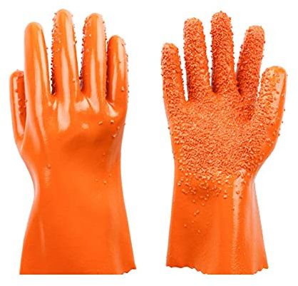 1 par Guantes Peladores de Patatas, Guantes Limpiadores de Látex, Guantes Pelador Profesional para Pelar Verduras, Frutas, Pescado Escamas, Guantes Antideslizantes (Naranja)