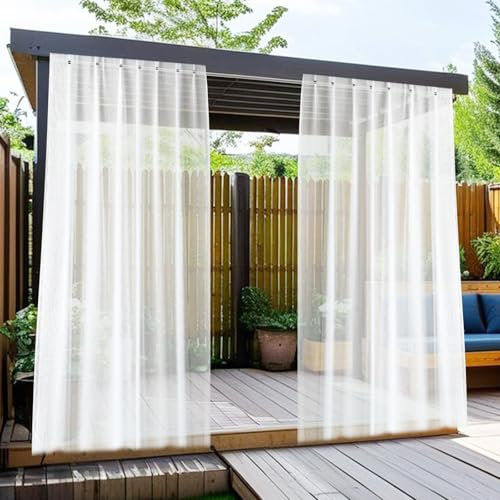 Tende da Esterno, Resistente Alle Intemperie, Trasparenti Tenda da Esterno con Occhielli, 2 Pezzi Tenda Impermeabile (L132 X H213 Cm), Tende Balcone, Tende Esterno per Padiglione, Soggiorno, Terrazza