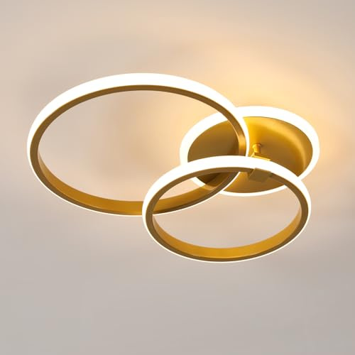 Mckalen LED Deckenleuchte Gold Runden, 42W Schlafzimmer Deckenlampe Modern, Creative LED Lampe Deckenbeleuchtung für Wohnzimmer Schlafzimmer Küche, Warmweiß Licht 3000K