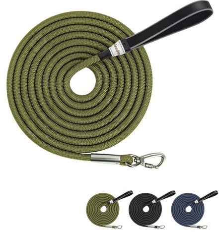 Wisedog Tough Rope Long Line Dog Lead 3m Dark Green | Soft padded handle for comfortable grip. Durable rope material. Tangle-free design. Suitable for daily walks & training