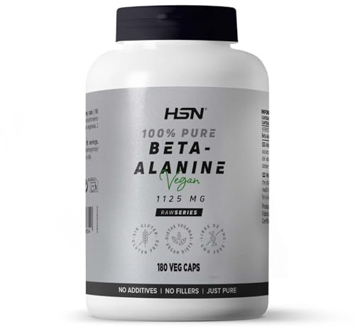 HSN Beta Alanina 4500mg por dosis diaria | 180 Cápsulas Vegetales | Pura Beta-Alanina Sin Aditivos ni Rellenos | Alta Concentración por cada cápsula | No-GMO, Vegano, Sin Gluten