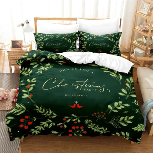 EXSANLIEAY Weihnachten Bettwäsche-Sets 200x220 GrüN Bettdeckenbezug Warme Bettzeug Mikrofaser Bettwäsche Doppelbett und 2 Kissenbezuge 80x80 cm, mit ReißVerschluss