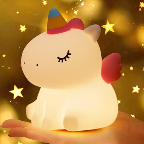 GIBOHOM Unicorno Luce Notturna Bambini, Dimmerabile LED in Silicone Lampada Notturna per Bambini Controllo Touch, con 30 Minuti Timer, Ricaricabile Tramite USB, Lucina Notte Bambini Regalo per Neonati