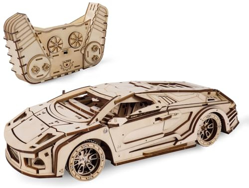 Gueiddi 3D Holzpuzzle Erwachsene Auto Ferngesteuert, RC Sportwagen Modellbausatz aus Holz mit Motor Mechanisches DIY Fahrzeug Bastelset Holzbausatz Modellauto, Kreatives Geschenk & Modellbau Hobby