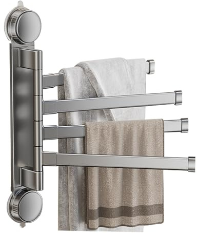 Schwenkbar Handtuchstange,Handtuchhalter 4-Armig 270° Schwenkarme Aluminium Handtuchstangen Ohne Bohren,Saugnapf Badwandhalterung,Badetuchhalter,für Küche,WC,Bad