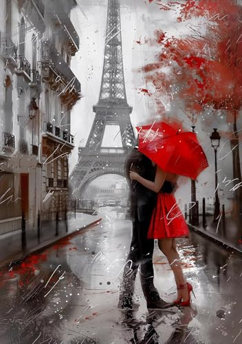 STYLER Leinwandbild Couple 70 x 100 cm I Wandbild Paris Eiffelturm romantisch I Wohnzimmer Schlafzimmer Büro I Wanddeko schwarz weiß elegant modern I Made in Europe