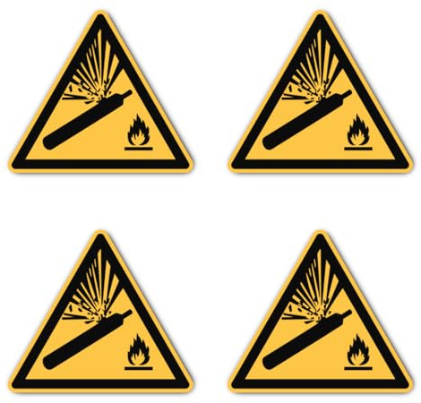 Warnung vor Gasflaschen: W029 - DIN EN ISO 7010 / ASR A1.3 - Aufkleber: 15 cm, 4 Stück