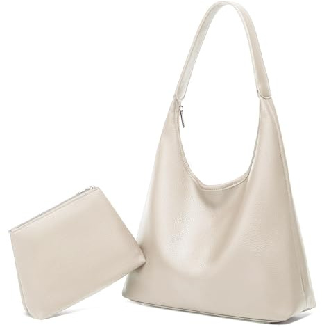 HAIWILL Handtasche Damen Tote Bag Groß Shopper Tasche Damen Reißverschluss Umhängetasche Leder Hobo Bag Schultertasche 2-teiliges Set für Arbeit, Schule, Einkauf (Beige)