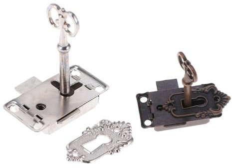 Tofficu Lot de 2 Cadenas en Alliage de Zinc Style Rétro avec Clé pour Serrure de Porte D'armoire, Quincaillerie Vintage pour Protéger et Décorer Meubles