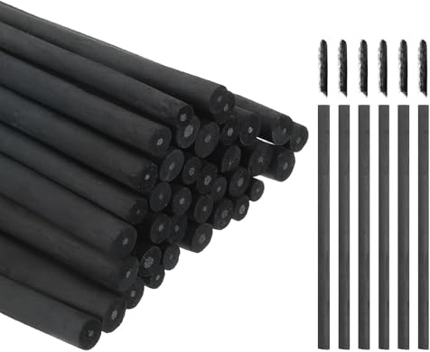 sourcing map Willow Charcoal Sticks, 5-7mm Willow Charcoal Pencils Soft Sketch Vine Art Supplies Set for Drawing Sketching Shading Painting Artists Beginners (Black, Pack of 50)