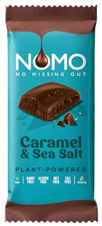 NOMO Caramel & Sea Salt Plant-Powered Vegan Chocolate Large Bars, Dairy Free, Gluten Free, Nut Free, Egg Free, 75g (14 bars)