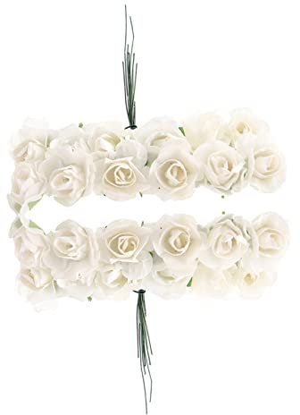 INOOMP 144pcs Diy Paper Flower Decorations Handmade Mini Artificial Roses for Wedding Party Home Bendable Stems Fresh Colors Crafting Flowers