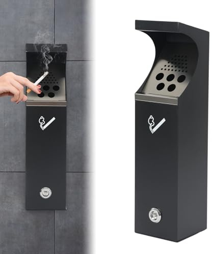 Inscrip Posacenere da parete, contenitore per mozziconi di sigarette, in lamiera zincata, a parete, con chiave, asta per fumo, per esterni, per appartamento, giardino, terrazza, ristoranti, hotel (C)