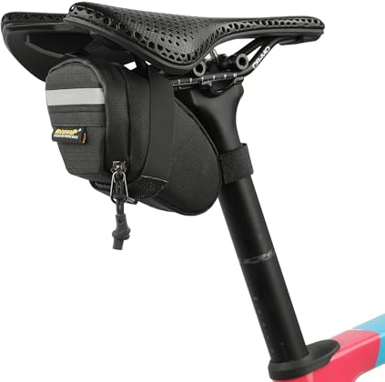 Rhinowalk Mini sacoche de selle de vélo – 0,4L Sac sous-selle étanche avec réflecteur, fermeture éclair et poche intérieure – Compact pour outils, argent, collations (Noir)