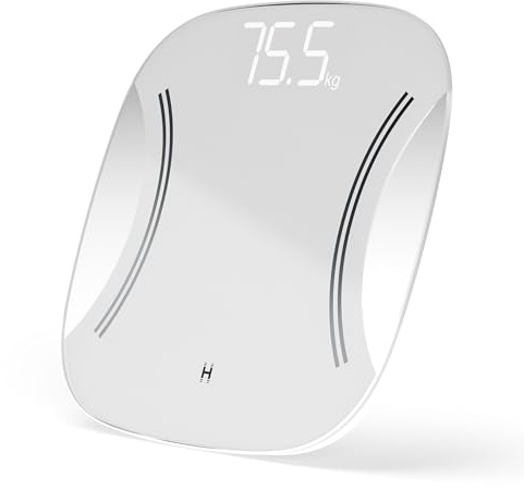 Homedics Essentials XL Display Body Weight Scale - Digital Bathroom Scales with Extra Large LED Display, Precise Weight Tracking kgs/lbs/st, Weighing Scale with Sleek Tempered Glass & Anti-Skid Feet