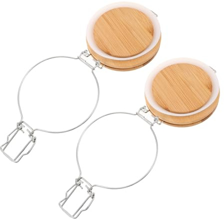 Cabilock 2pcs Airtight Glass Jar Bamboo Lids with Leak Clamp Sealing Clips for Fresh Food Preservation Multipurpose Storage for Spices Grains Snacks and Decorative Kitchen Use