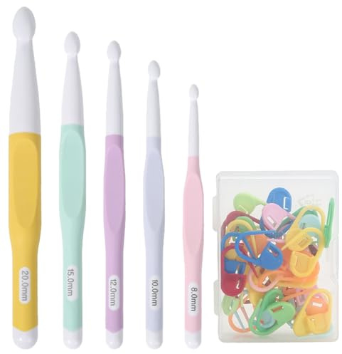 5PCS Large Crochet Hooks Set - 8mm, 10mm, 12mm, 15mm, 20mm - Ergonomic Crochet Hooks Set, Big Crochet Hook Needles for Chunky Yarn, Knitting Blankets Shawl and Carpet