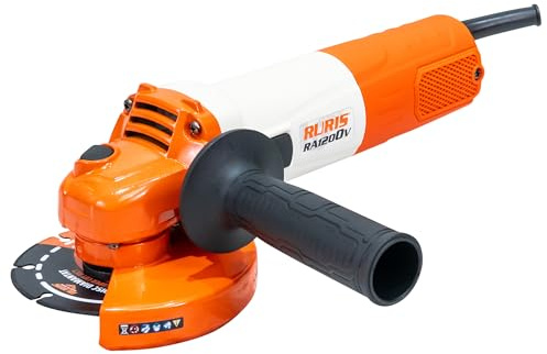RURIS Meuleuse d’angle électrique RA1200V 1200W, disque 125 mm, vitesse variable 3000-11000 tr/min, système Power Off, outil polyvalent pour coupe et meulage métal, béton, pierre, bois