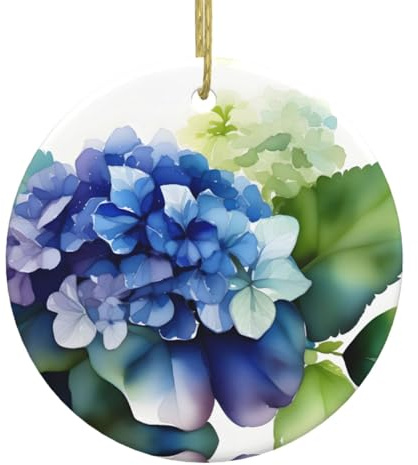 Christmas Ceramic Round Pendant Hanging - 2.9 in WHJSSF Hydrangea Watercolor Picture Decoration Smooth
