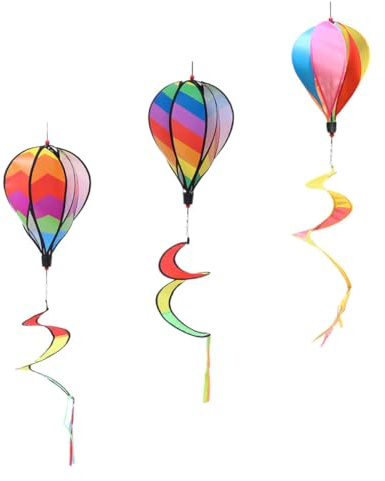 SUPVOX Lot de 3 Girouettes Suspendues de Montgolfière Colorée, Moulin à Vent en Spirale Extérieur, Décoration Jardin Festive et Ludique, Toupies Rotatives Multicolores pour Pelouse