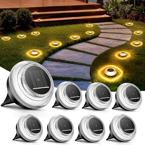 Uwithm 8 Stück Solar Bodenleuchten Außen, LED Solarleuchten Garten IP68 Wasserdicht, Solarlampen für Außen mit 4 LEDs, Ideal für Gärten, Rasenflächen, Wege, Einfahrten, Terrassen