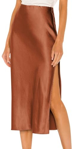 Générique Jupe en Satin pour Femmes Haute Élastique Couleur Unie Midi Fendue