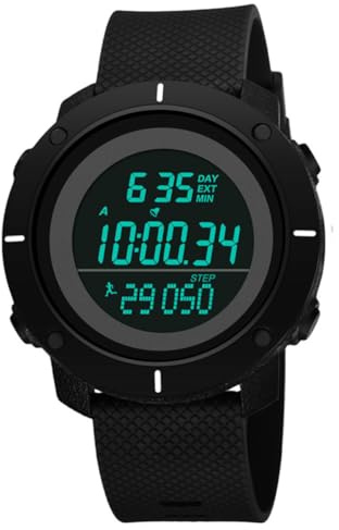 Lurrose Montre-Bracelet Numérique Étanche pour Homme Chronomètre et Podomètre, Système 12/24 Heures, Éclairage LED, Course et l'escalade