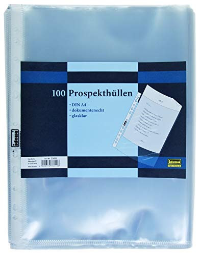 Idena 376010 Prospekthüllen (DIN A4, dokumentenecht, 10 x 100 Stück, glasklar)