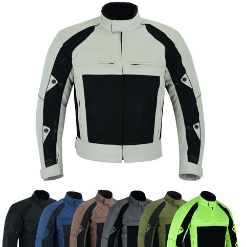 warrior gears Giacca da Moto da Uomo in Tessuto Air Mesh e Cordura 600D CE Giubbotto Protettivo da Moto da Corsa Corazzato con Rete e Fodera Impermeabile Traspirante, Beige e nero - XXL