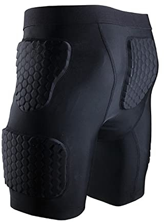 Padded Compression Basketball Shorts for Big Boy’s Goalie Impact Shorts Butt Hip Protective Gear Guard Impact Underwear Pads Soccer Training Baseball Shorts 2XL