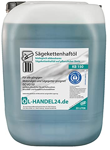Huile bio pour chaîne de tronçonneuse KB 150 - 20 l - Huile adhésive pour chaîne de tronçonneuse - « Blauer Engel » - Conforme au dernier RAL-UZ 178