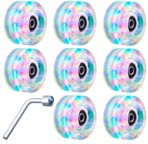 Uonlytech 8 Pack Light up Roller Skate Wheels Skateboard Wheels and Bearings Set Glow in The Dark Row Skating and Skateboard Accessories, Colorful