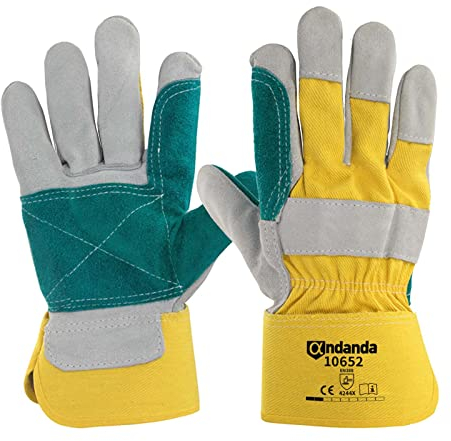 ANDANDA Gants de Travail, Résistant à la Déchirure et Perforation, Gants Hiver Homme, Double Couche de Cuir de Vache, Gant Jardinage, Pour l'Automobile, la Machine, l'Équipement, le Jardin