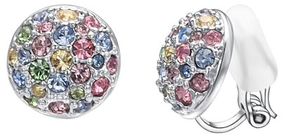 Vogem Ohrclips Damen Ohne Ohrlöcher Bunte Zirkonia Kristall Klips Ohrringe für Damen Mädchen Rund Ohrclips Hochzeit Modeschmuck