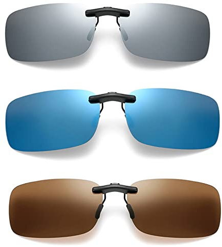 WiDream 3 Stück Polarisiert C-lip Auf S-onnenbrillen, S-onnenbrille Aufsatz, Sonnenbrille Clip Herren Dame, Polarisierte Unisex-Clip Auf Sonnenbrille, für Im Freien, Fahren, Angeln, Radfahren