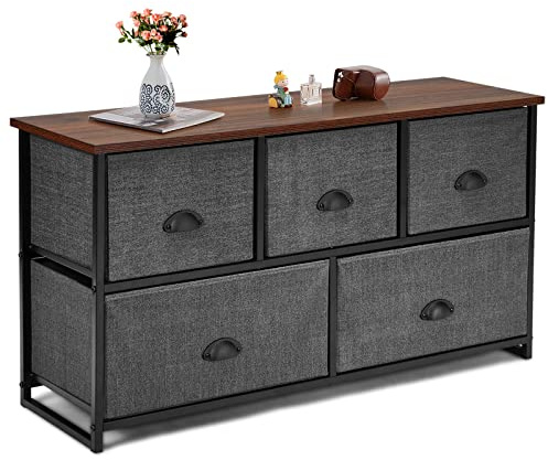 GIANTEX Kommode Stoffkommode mit 5 Schubladen und Metallrahmen | Sideboard Aufbewahrungsschrank Mehrzweckschrank Schubladenkommode 100 x 30 x 54 cm im Industrial Design