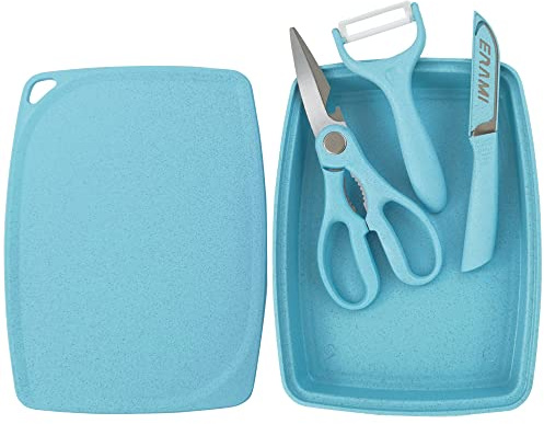 Chopping Board, Portable Chopping Board with Tray and Peeler, Multi-Function Knife Washing Sink Cutting Board for Outdoor, Camping, Picnic (Pink) (Blue)
