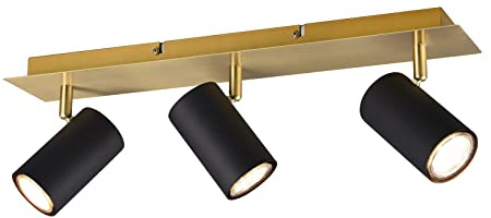 meineWunschleuchte Decken-Strahler Schwarz-Gold aus Metall 3-flammig | Breite 48cm, 3x GU101 LED inkl., extern dimmbar, Spots dreh- & schwenkbar, Deckenlampe Wohnzimmer, Treppenhaus und Flur