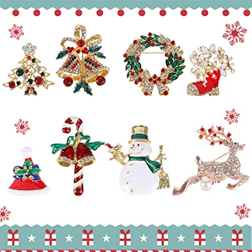 8 Piezas Pin Broches de Navidad Broche de Navidad Broche de Navidad de Cristal Diamantes de Imitación Navidad Ornaments Regalos Diamante de Imitación Decoración de Navidad de Cristal