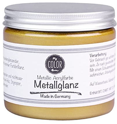 My COLOR Room Metallic Acrylfarbe (Gold - 190 ml), Metallglanz, universale Acryl-Bastel-Farbe mit edlem Metallic-Effekt - Made in Germany