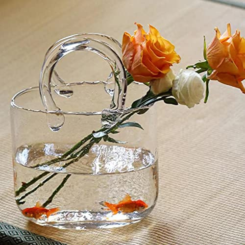 Moageme Glass Purse Vase for Flowers, Glass Bag Vase with Clear Glass Vase with Handle & Bubble Shaped Flower Vase for Floral Arrangement Centerpiece Home Decor