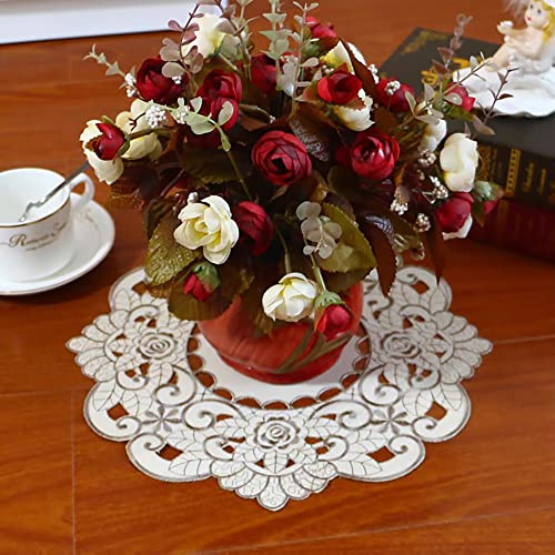 4 Stück Blumen Spitze Stickerei Tisch Tischset,Spitze Untersetzer Runden Blumen-Form Matte Tischset Platzsets Tisch Deckchen Cup Coasters für Esszimmer Küche Bankett Hochzeit Deko Aprikose,20cm
