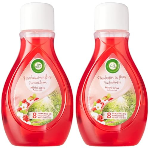 Airwick Désodorisant Maison Continu Mèche Active Parfum Framboisier en Fleurs - 375ml (Lot de 2)