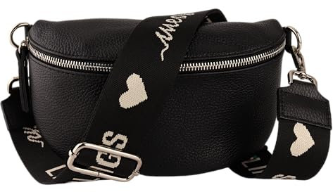 MIRROSI® Bauchtasche Damen, Echtleder, Made in Italy, Umhängetasche, Brusttasche, Crossbody Bag (1 Tasche & 2 Gurte) (Schwarz (Liebling Schwarz), Mittelgroße Tasche (25x16x7cm))